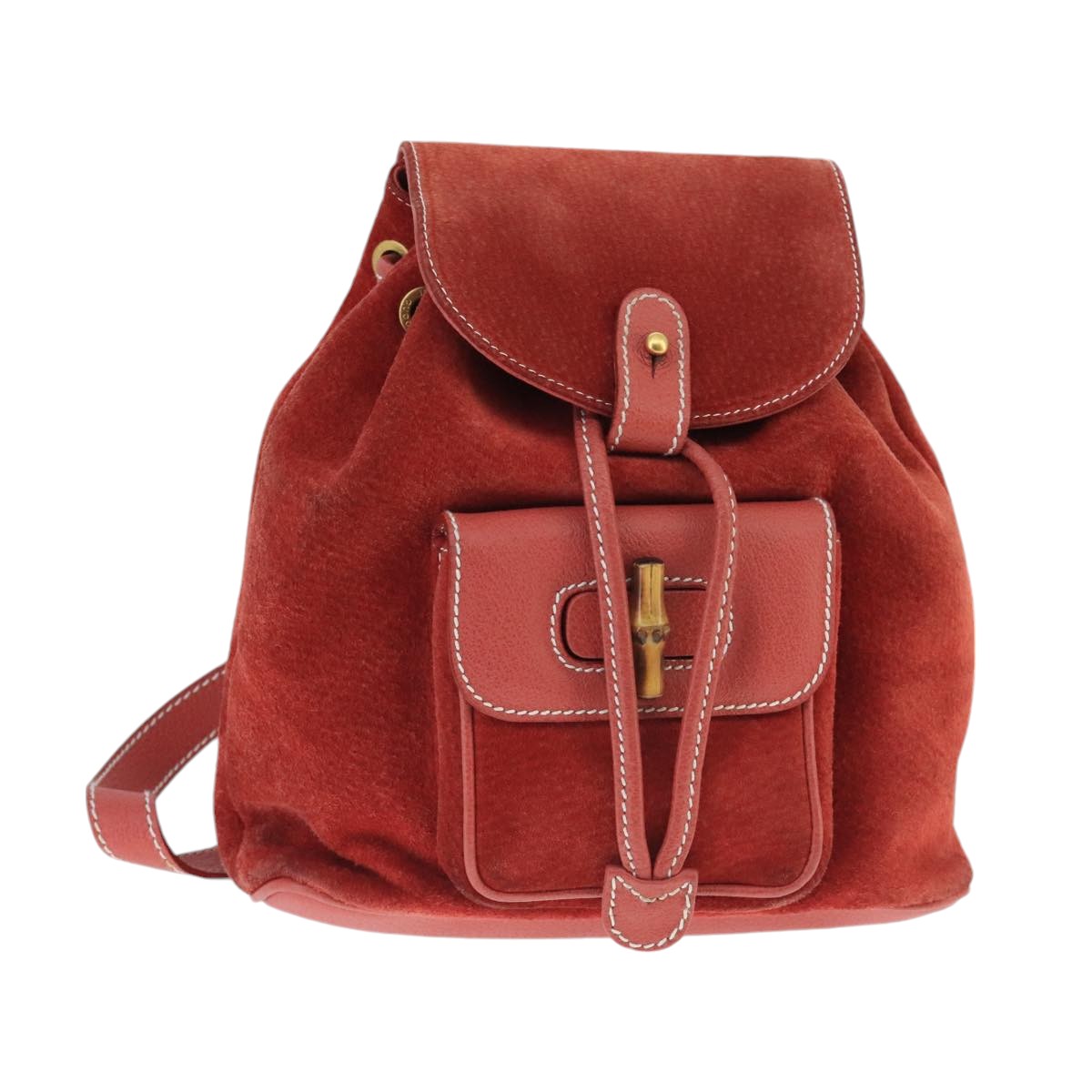 Gucci Bamboo Red Suede Backpack Bag ()