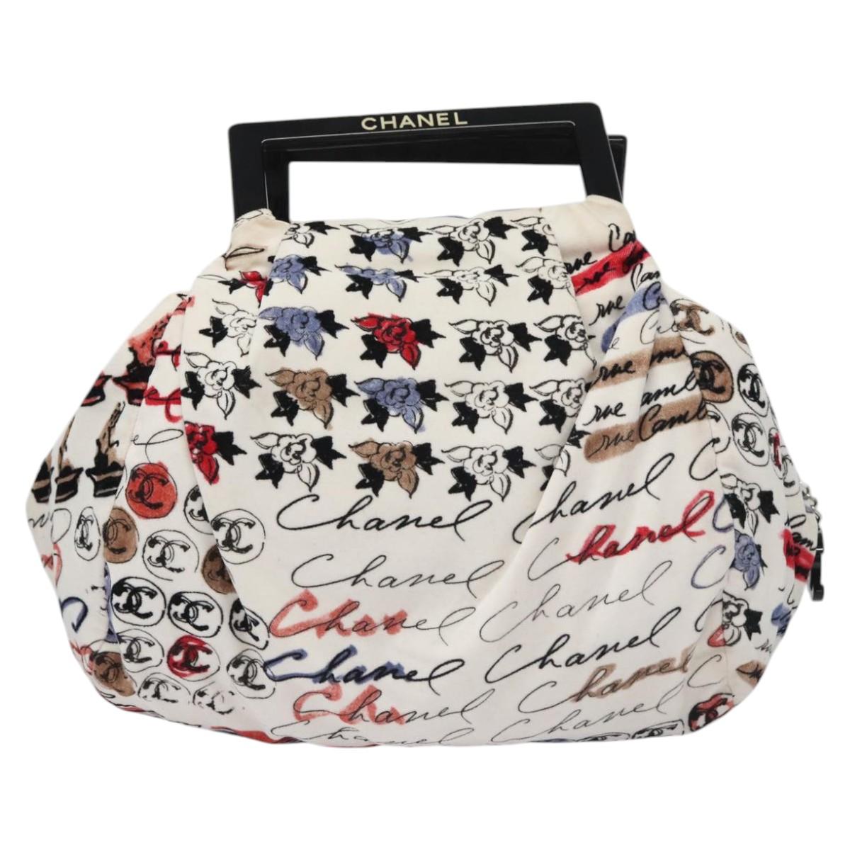 Chanel Cambon White Velvet Handbag ()