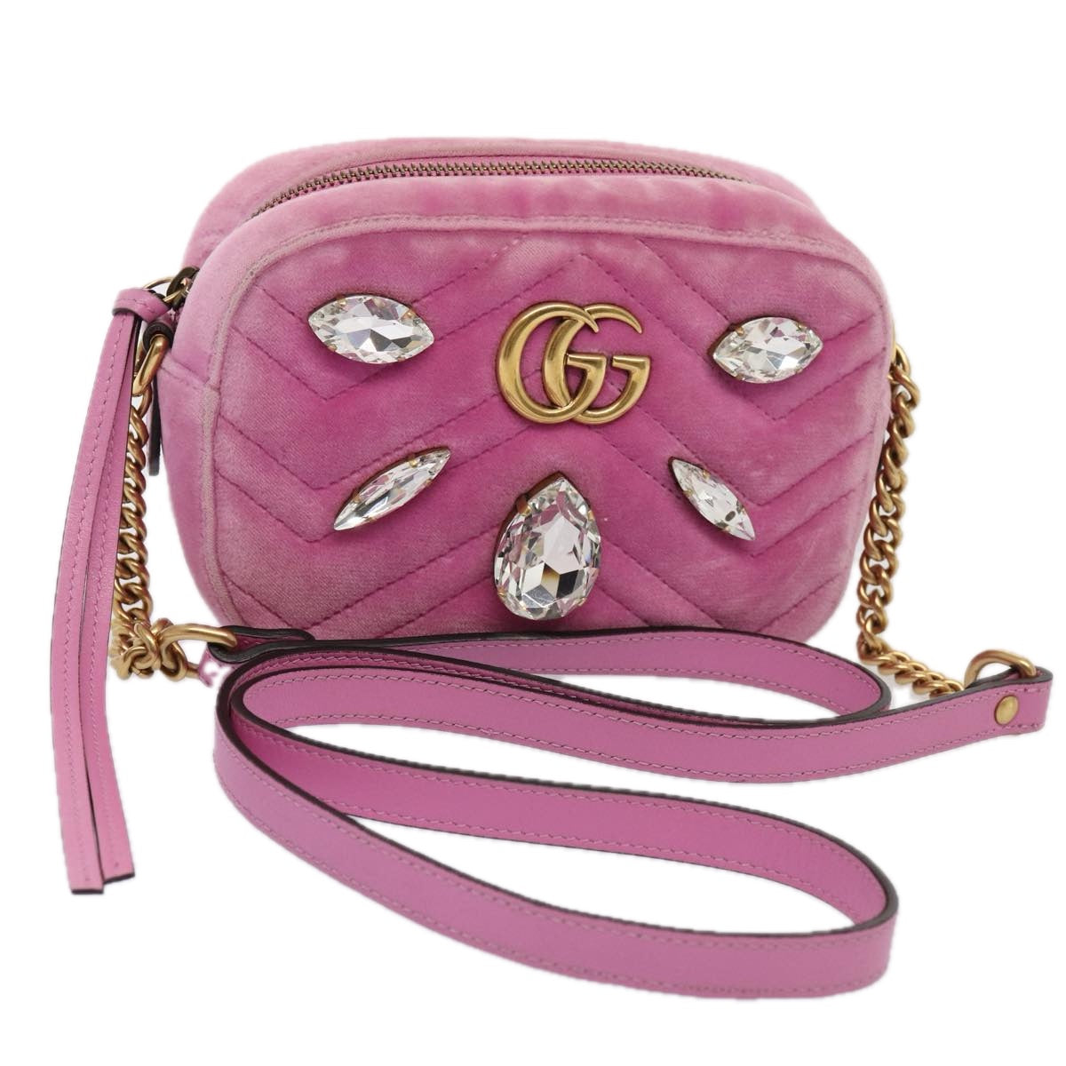 Gucci Marmont Pink Velvet Shoulder Bag ()