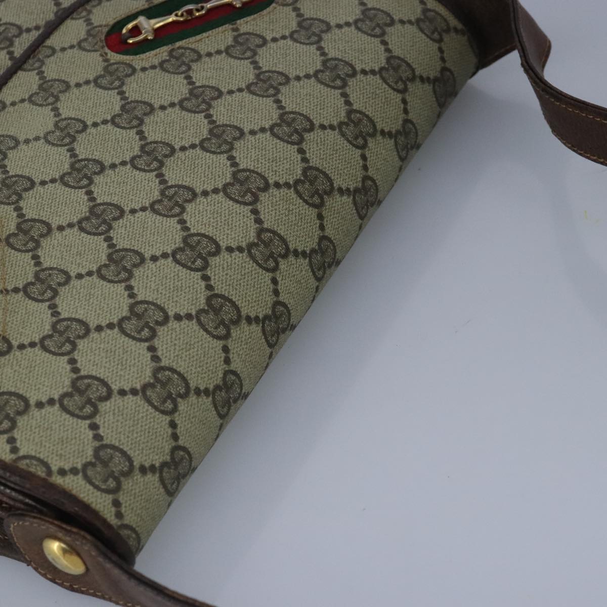 Gucci Horsebit Beige Canvas Shoulder Bag ()
