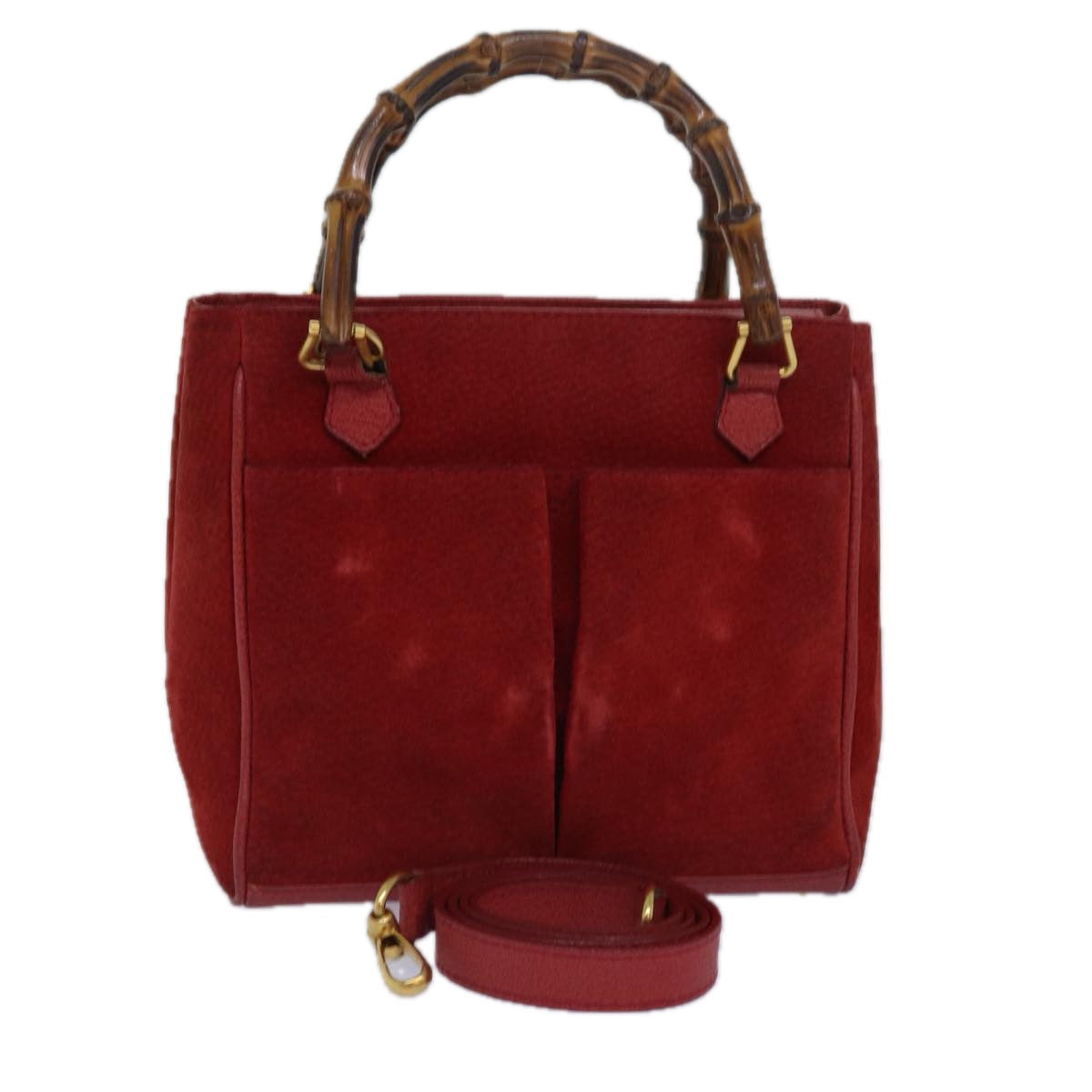 Gucci Bamboo Red Suede Handbag ()