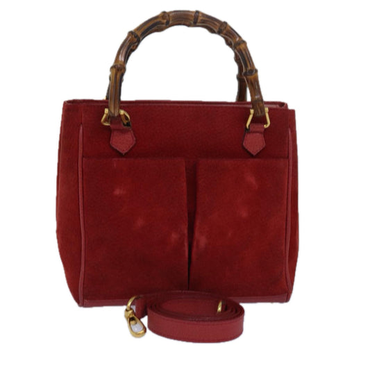 Gucci Bamboo Red Suede Handbag ()