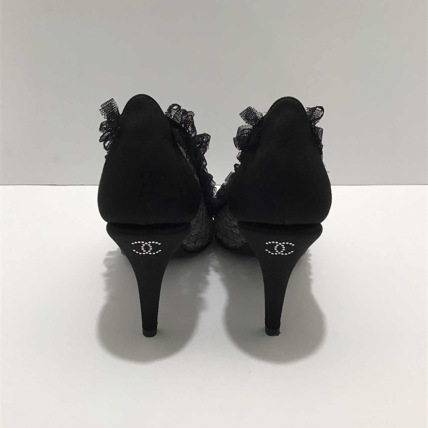 Chanel Black Lace Heels Sz 37.5 (7.5)
