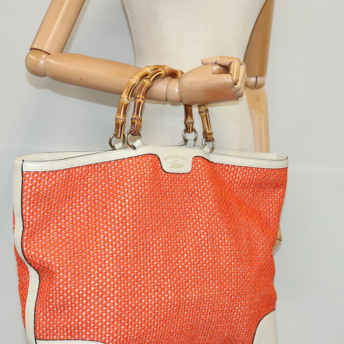 Gucci Bamboo Orange Canvas Shopper Bag ()