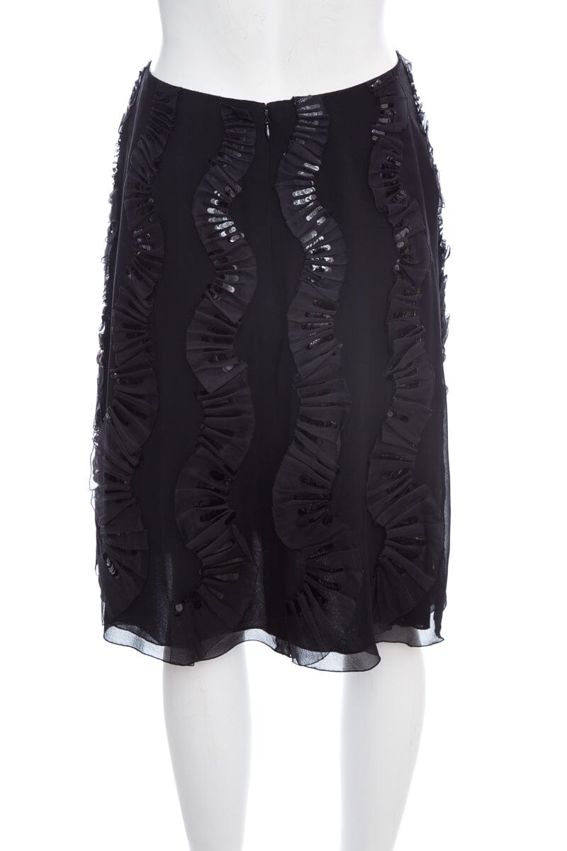 Chanel Black Ruffle Detail Skirt SZ 40