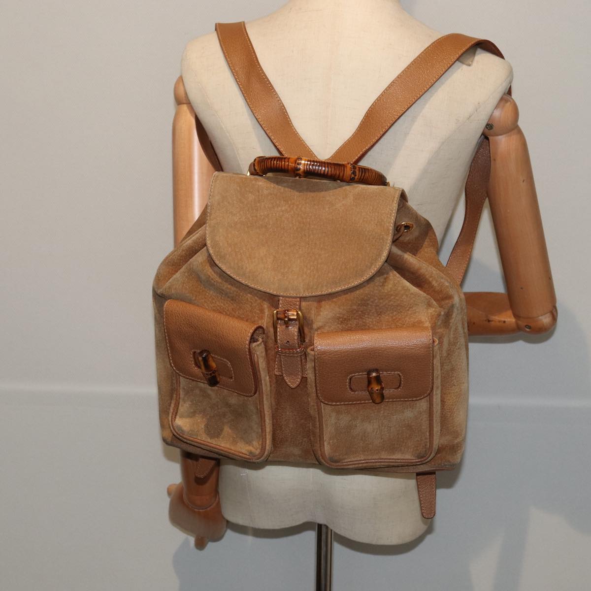 Gucci Bamboo Brown Suede Backpack Bag ()