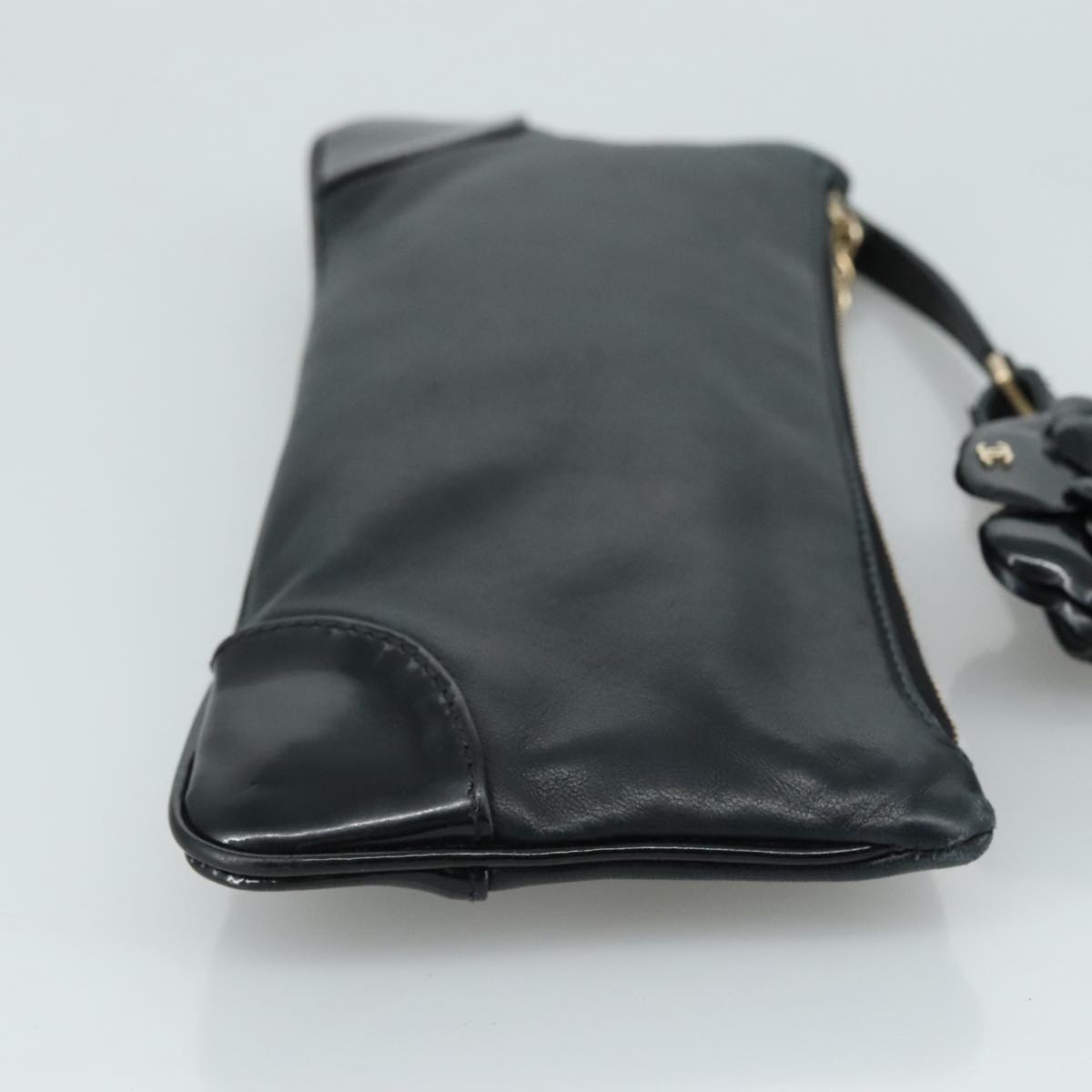 Chanel Camélia Black Leather Clutch Bag ()