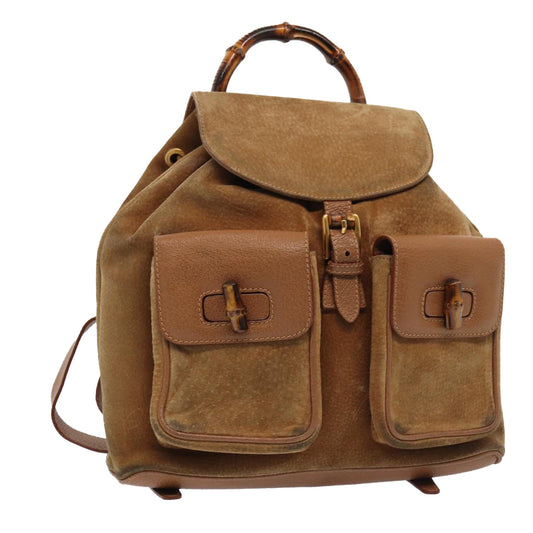 Gucci Bamboo Brown Suede Backpack Bag ()