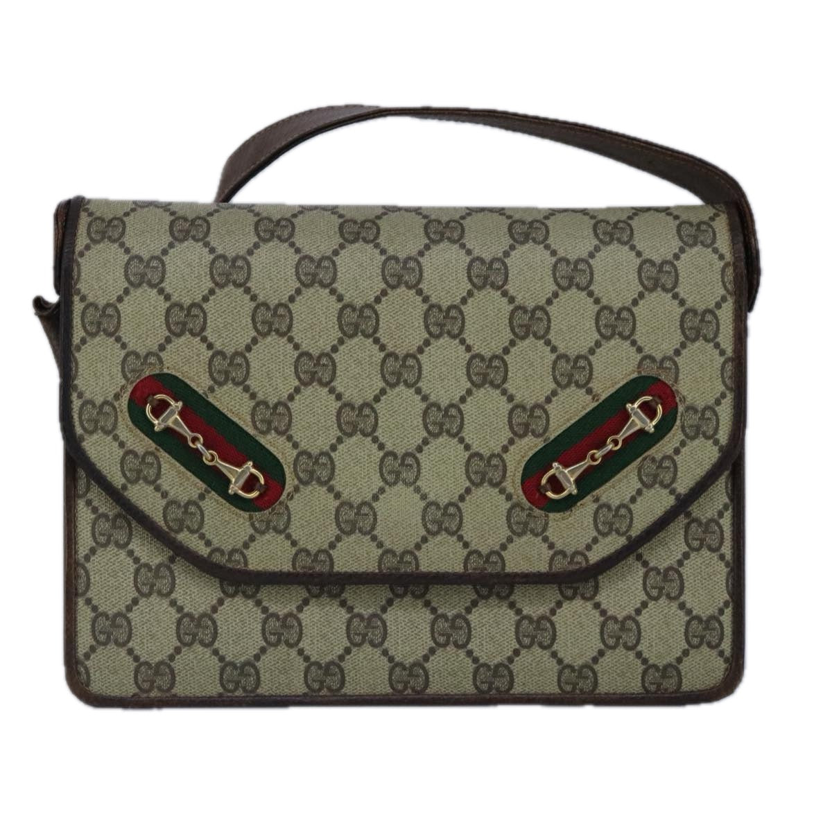 Gucci Horsebit Beige Canvas Shoulder Bag ()