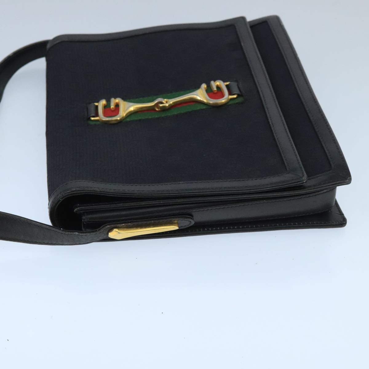 Gucci Horsebit Black Canvas Shoulder Bag ()