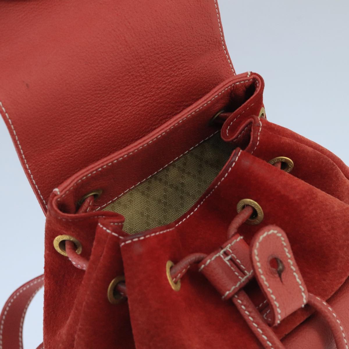 Gucci Bamboo Red Suede Backpack Bag ()