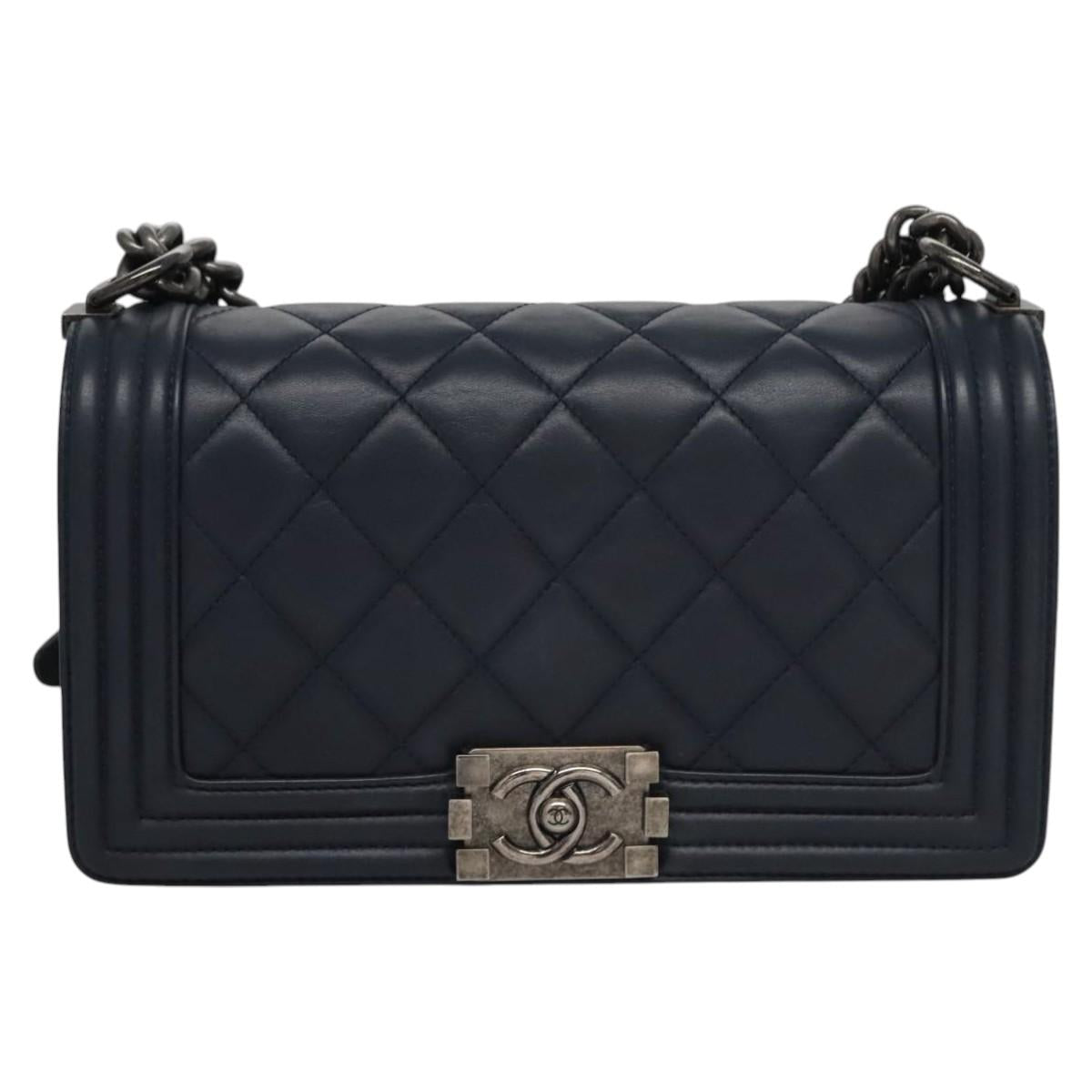 Chanel Boy Navy Leather Shoulder Bag ()