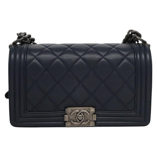 Chanel Boy Navy Leather Shoulder Bag ()