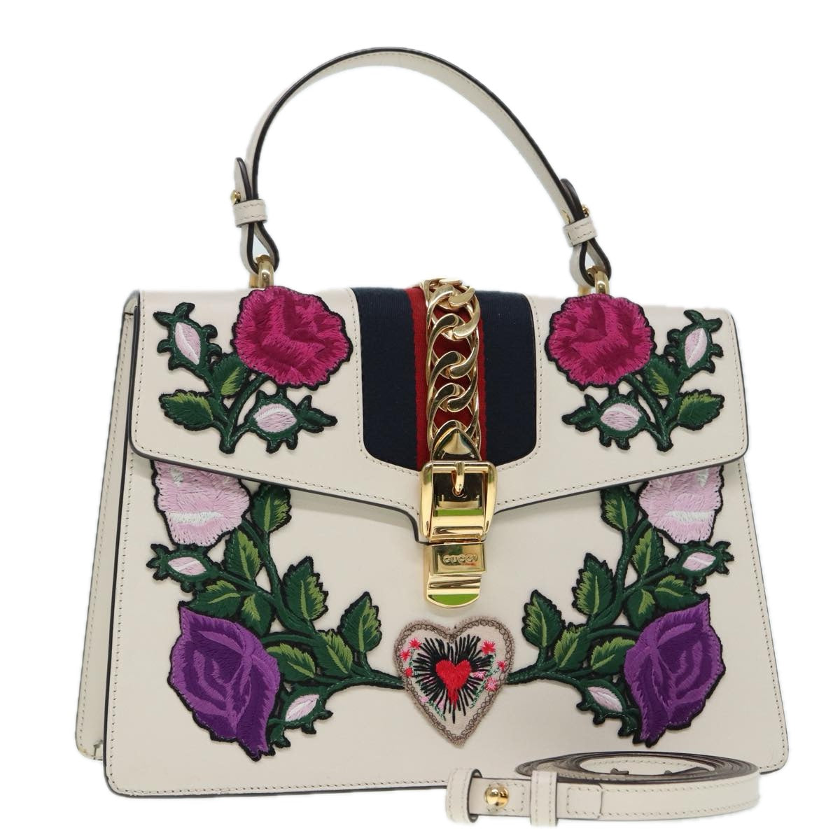 Gucci Sylvie White Leather Handbag ()