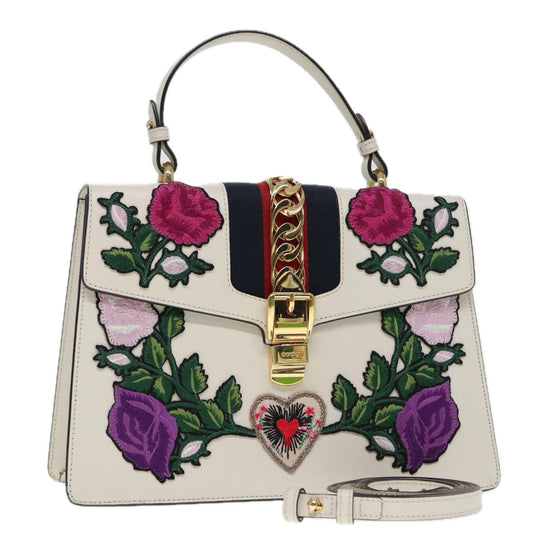 Gucci Sylvie White Leather Handbag ()