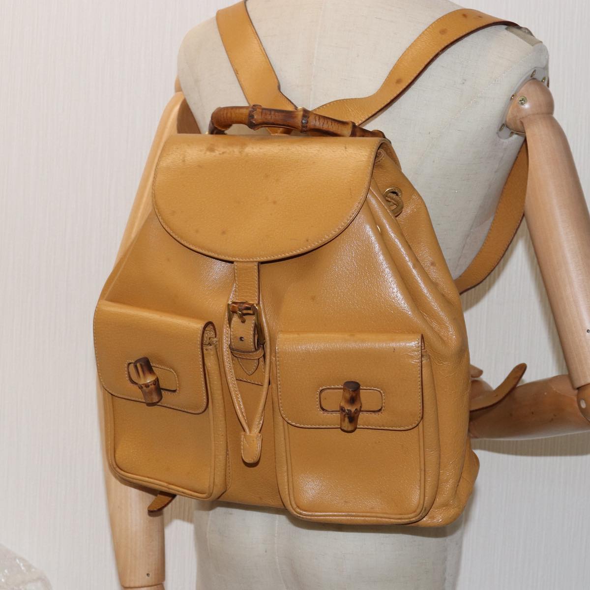 Gucci Bamboo Yellow Leather Backpack Bag ()