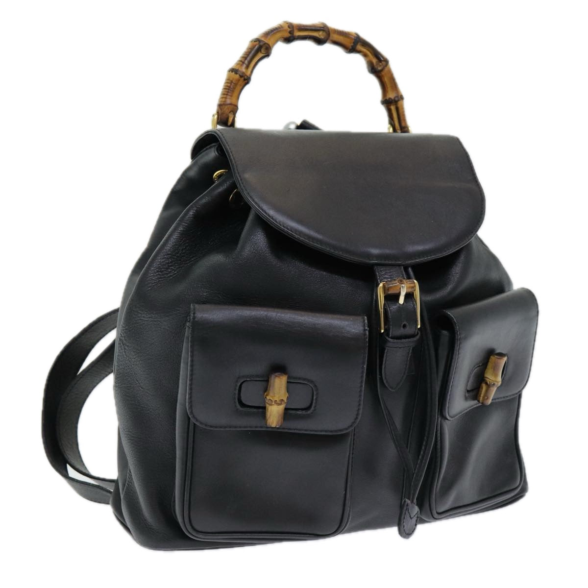 Gucci Bamboo Black Leather Backpack Bag ()