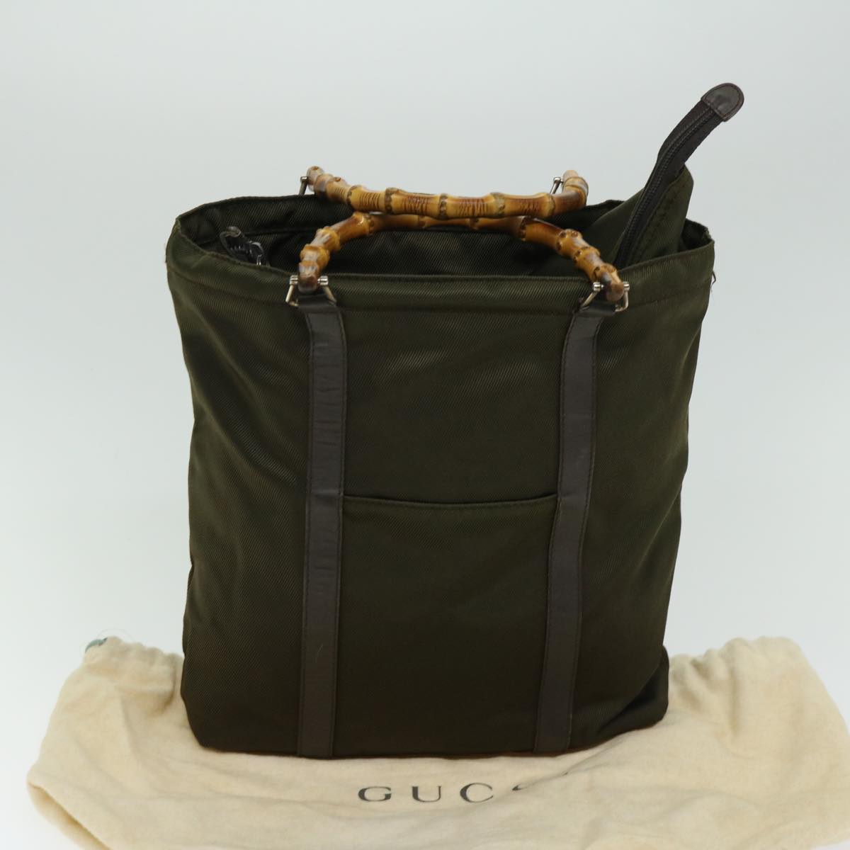 Gucci Bamboo Khaki Synthetic Handbag ()