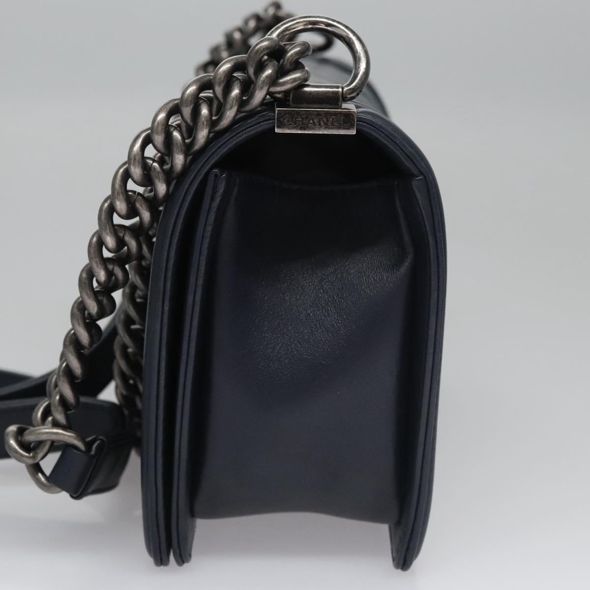 Chanel Boy Navy Leather Shoulder Bag ()