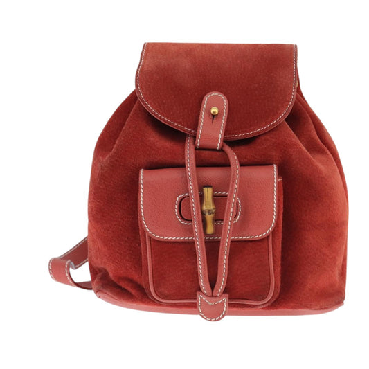 Gucci Bamboo Red Suede Backpack Bag ()
