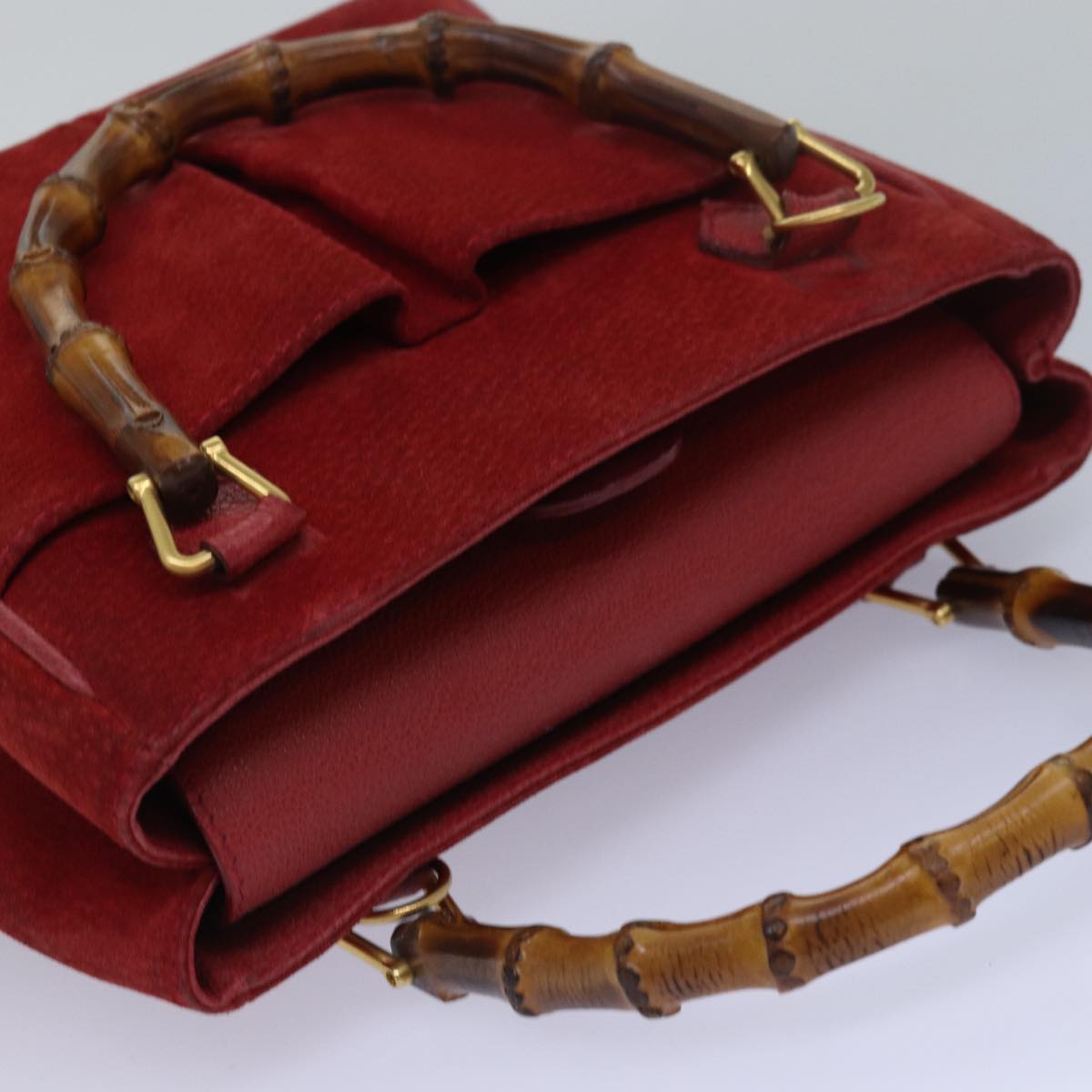 Gucci Bamboo Red Suede Handbag ()