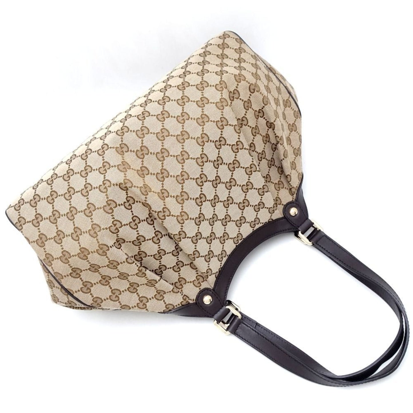 Gucci Beige Dark Brown Gg Canvas Leather Tote Bag ()