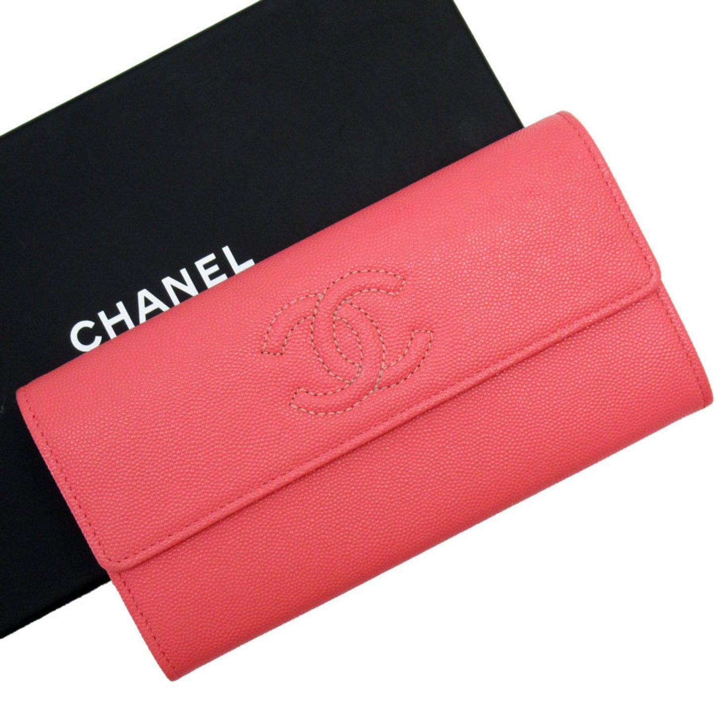 Chanel Pink Grained Calfskin Long Bill Wallet (Bi-Fold) ()