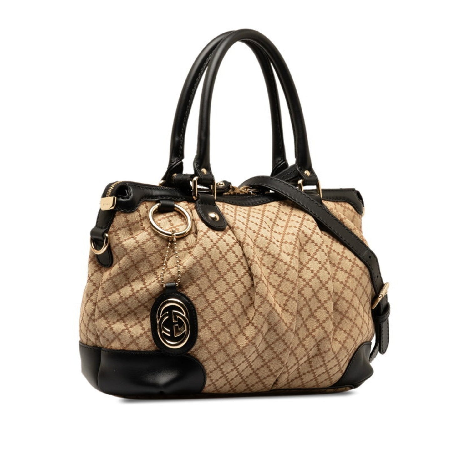 Gucci Diamante Beige Black Canvas Handbag Shoulder Bag ()