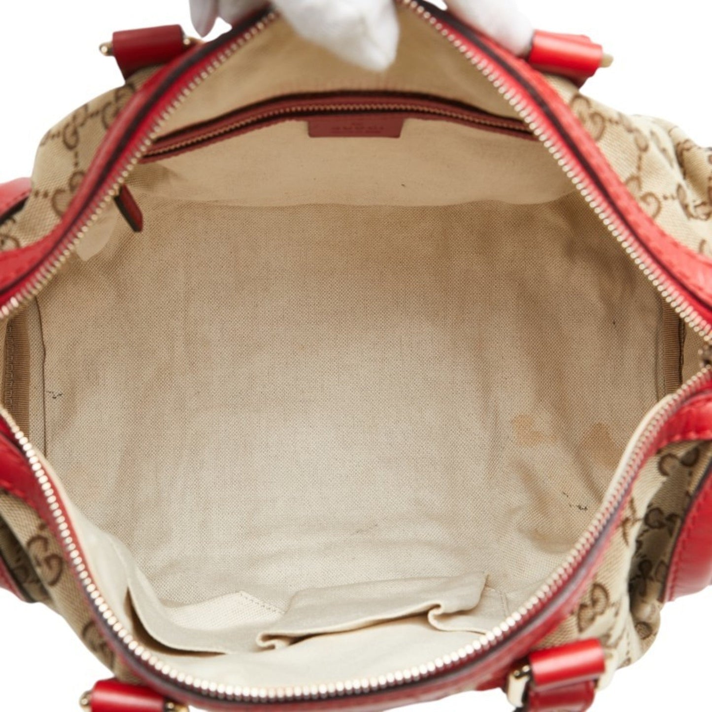Gucci Beige Red Color Canvas Leather Boston Bag Shoulder Bag ()