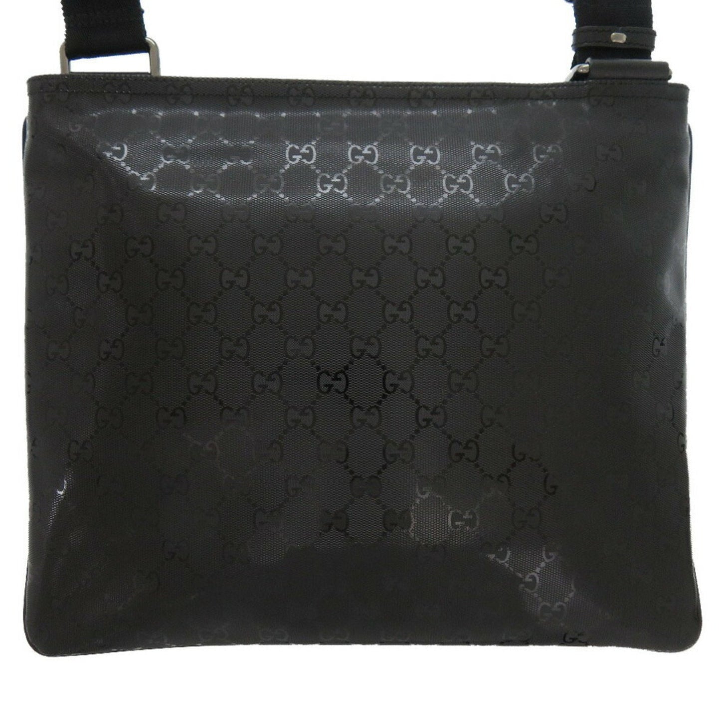 Gucci Black Silver Coated Canvas Leather Shoulder Bag ()