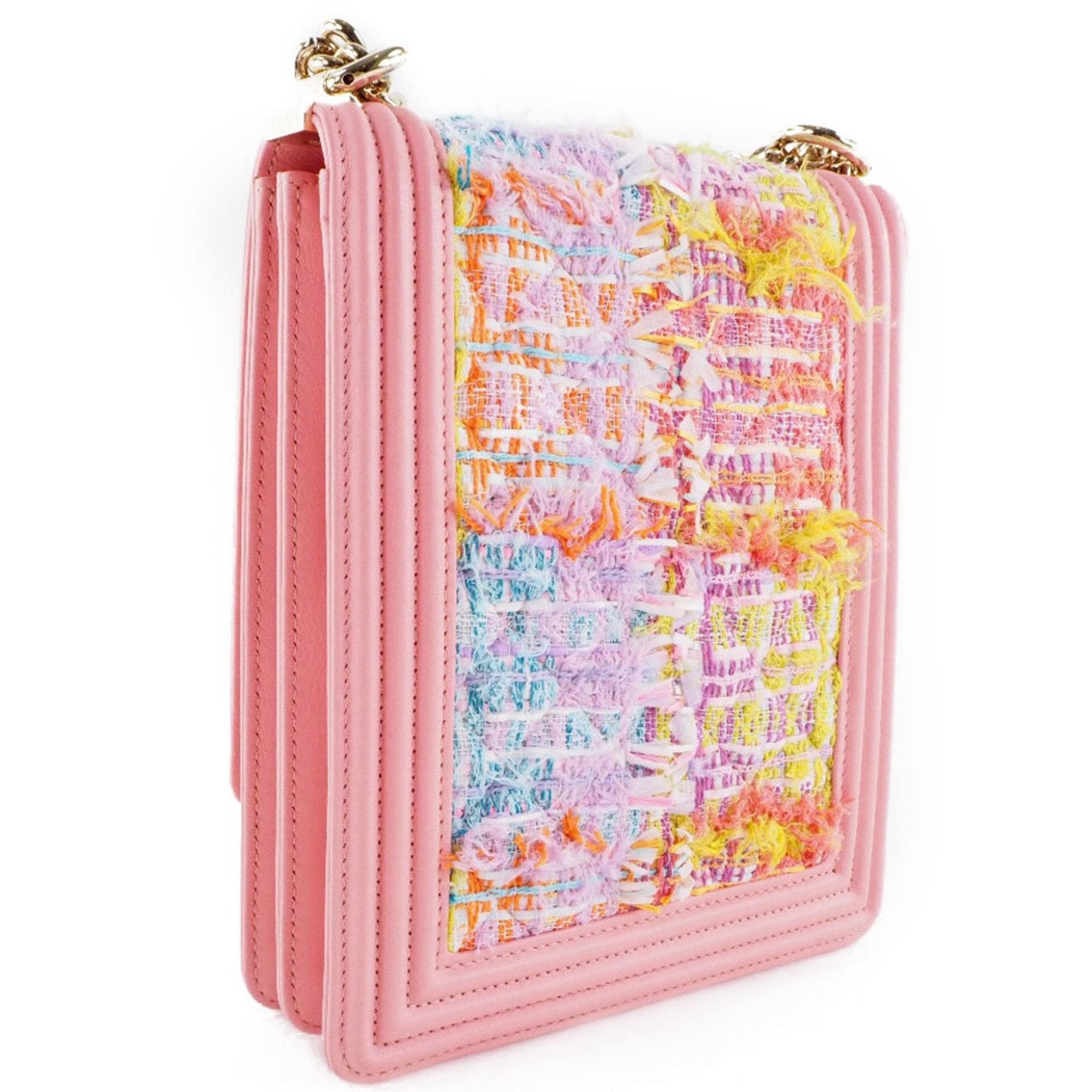 Chanel Boy Chanel Pink Tweed Leather Shoulder Bag ()