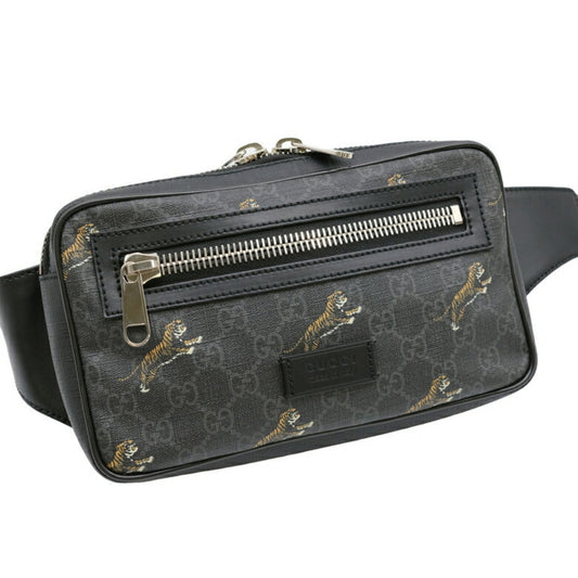 Gucci Black Gg Supreme Canvas Leather Sling Bag ()