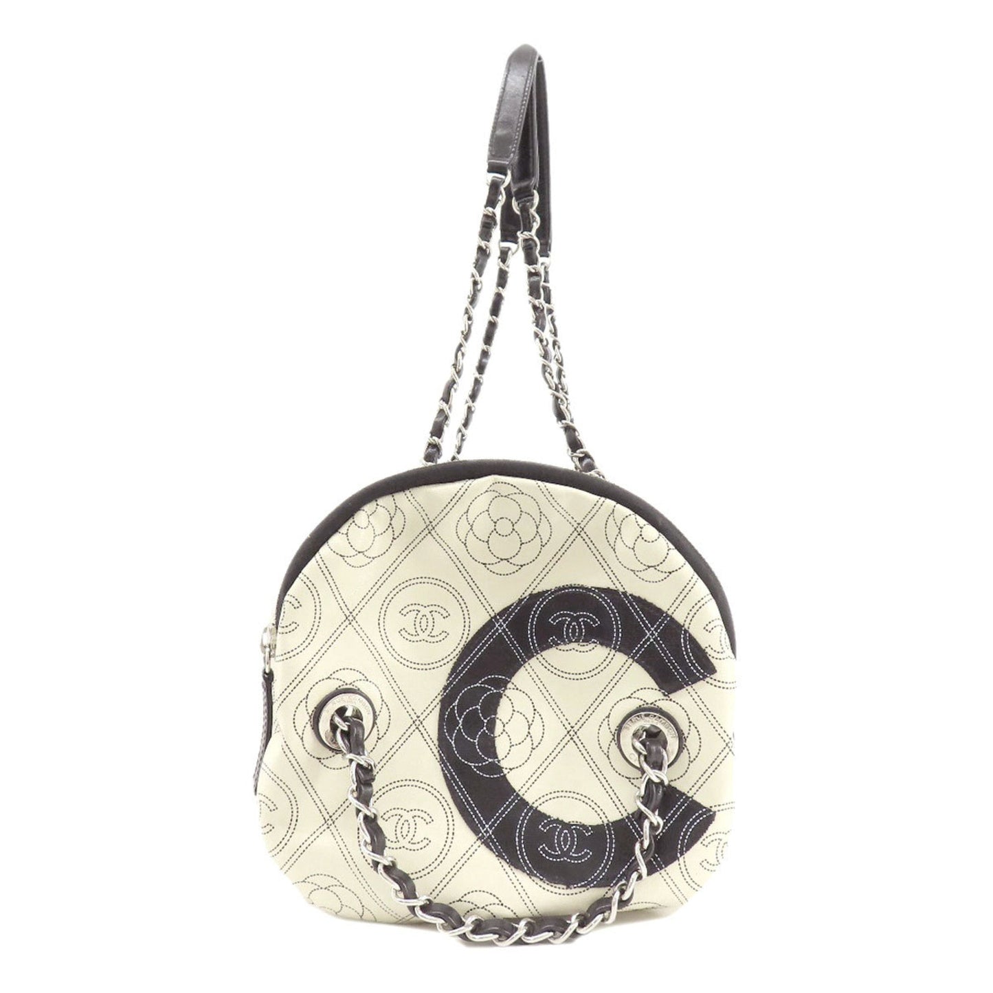 Chanel Black White Coated Canvas Boston Bag ()