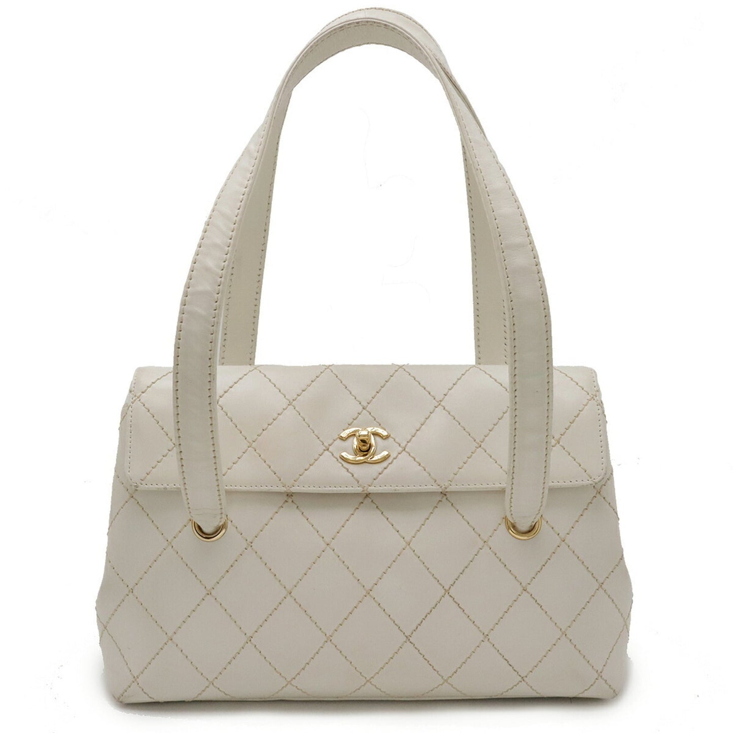 Chanel Wild Stitch White Leather Shoulder Bag Tote Bag ()
