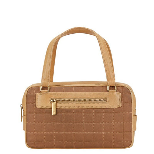 Chanel Beige Brown Canvas Leather Handbag ()