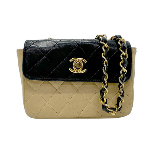 Chanel Beige Black Leather Shoulder Bag ()