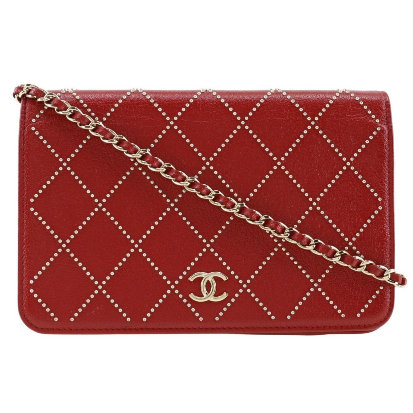 Chanel Red Color Leather Chain/Shoulder Wallet ()
