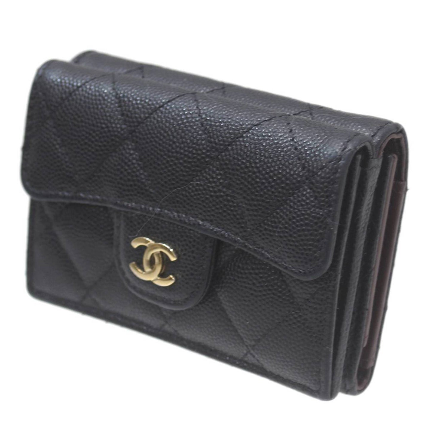 Chanel Black Grained Calfskin Wallet (Tri-Fold) ()