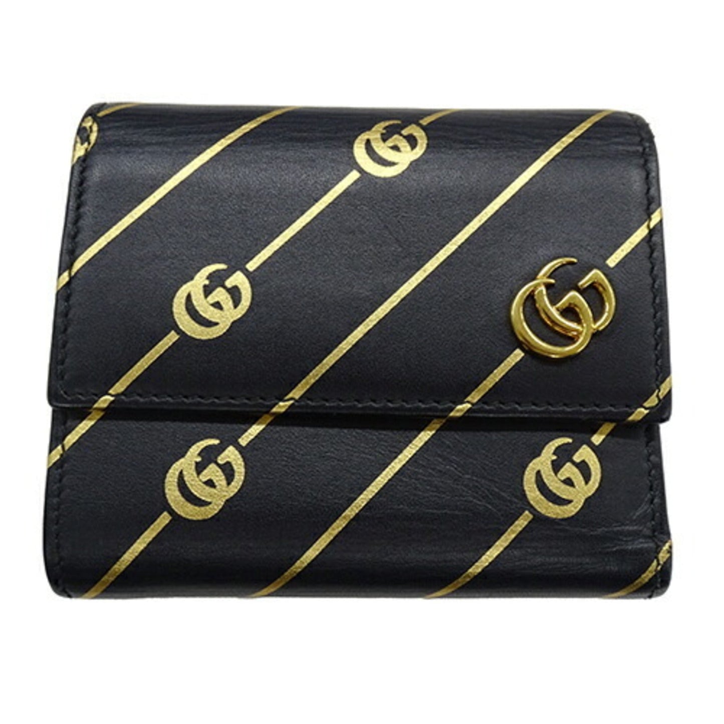 Gucci Black Gold Leather Wallet (Tri-Fold) ()