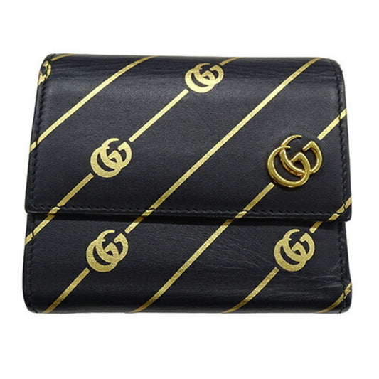 Gucci Black Gold Leather Wallet (Tri-Fold) ()