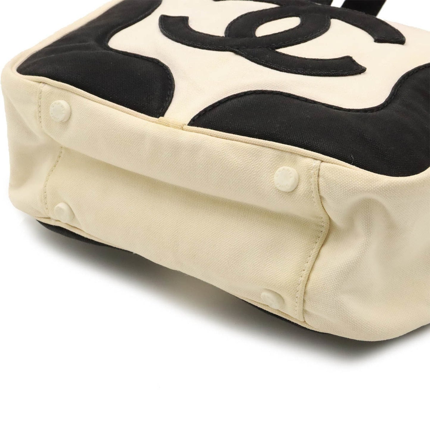 Chanel Black Ivory Canvas Handbag Tote Bag ()