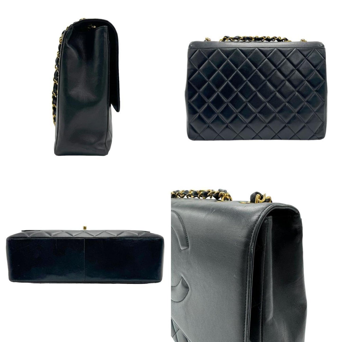 Chanel Black Gold Leather Metal Shoulder Bag ()