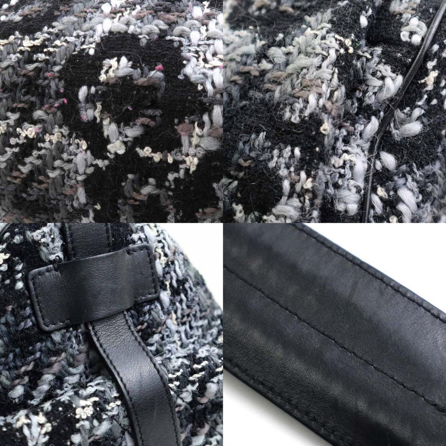 Chanel Black Gray White Tweed Shoulder Bag ()