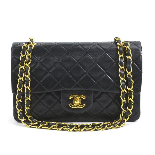 Chanel Black Gold Leather Metal Shoulder Bag ()