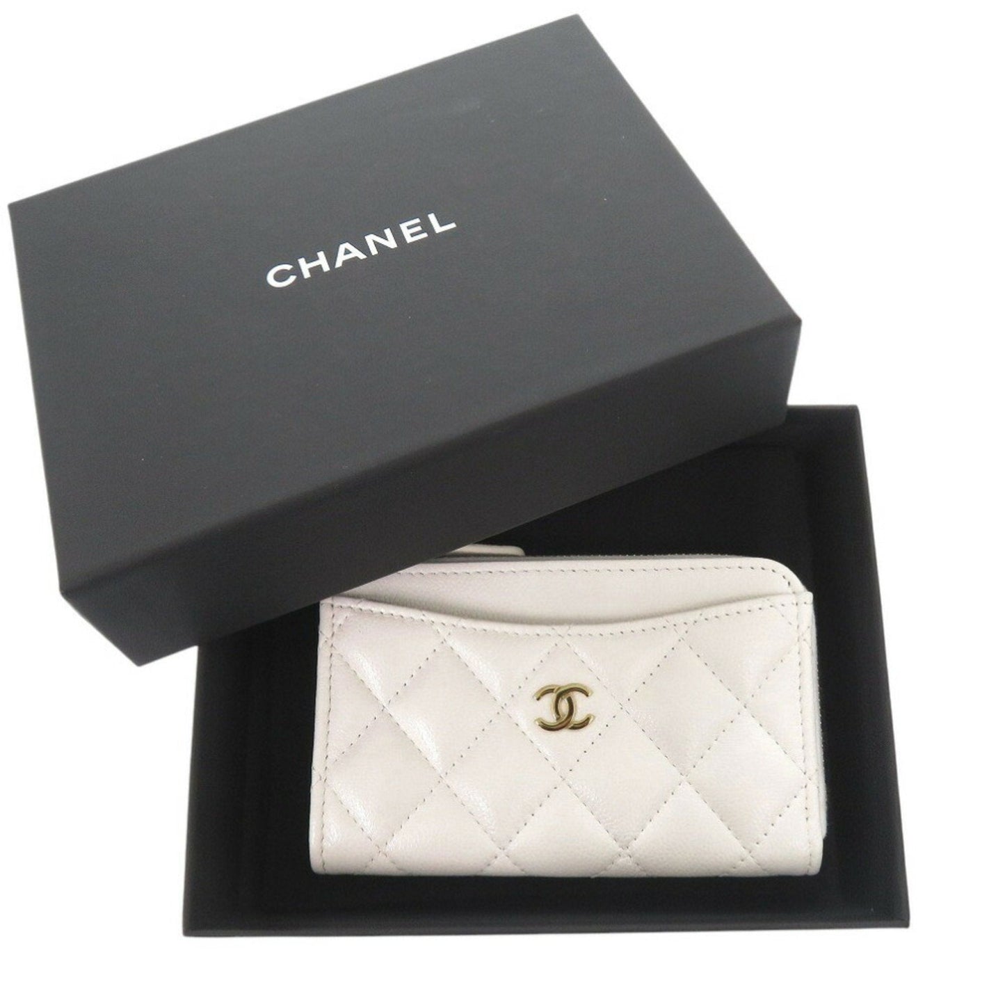 Chanel White Grained Calfskin Coin Purse/Coin Case ()
