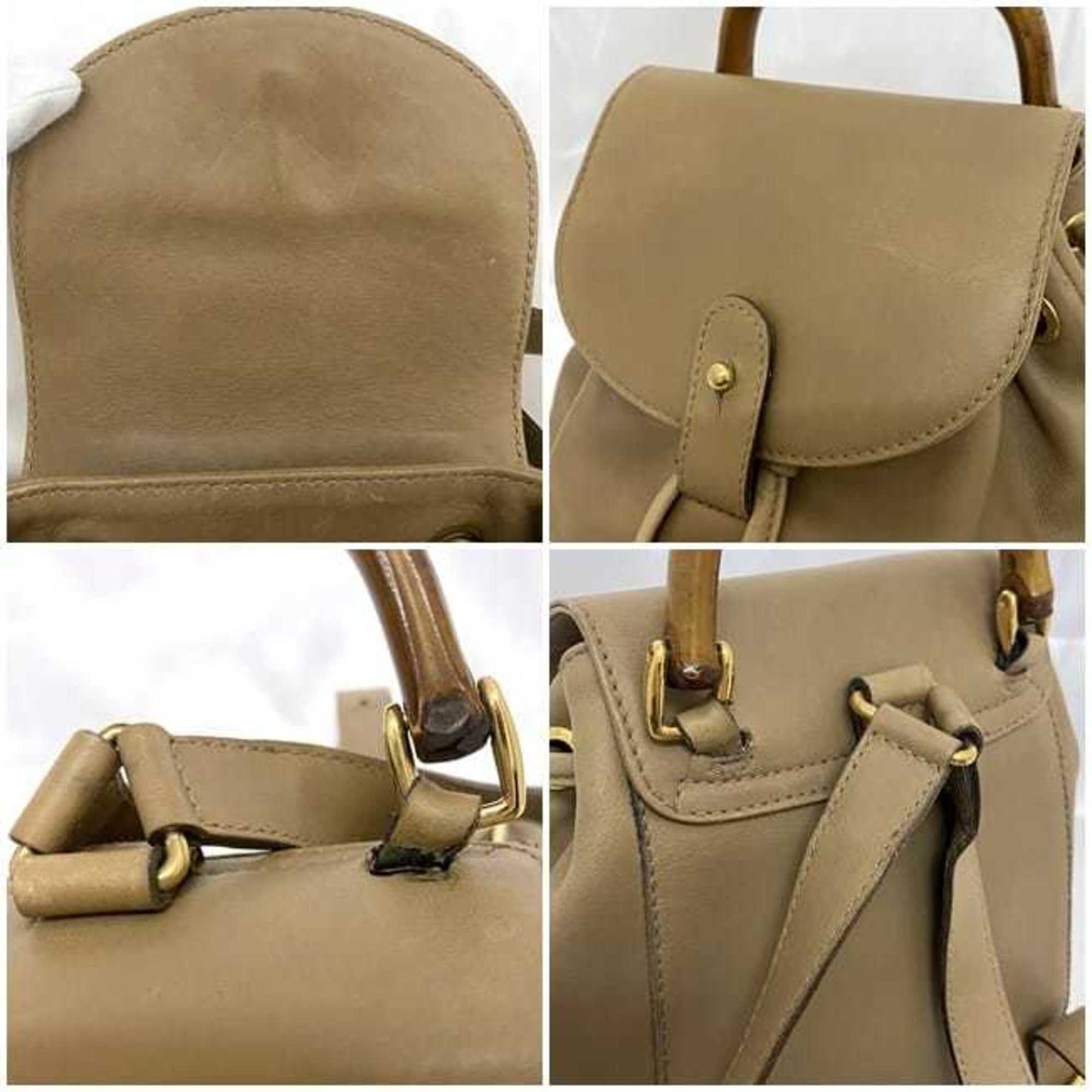 Gucci Beige Leather Bamboo Backpack ()