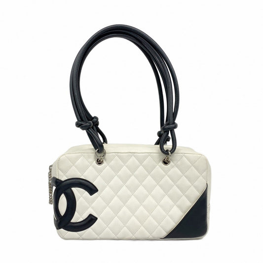 Chanel Black White Leather Shoulder Bag ()