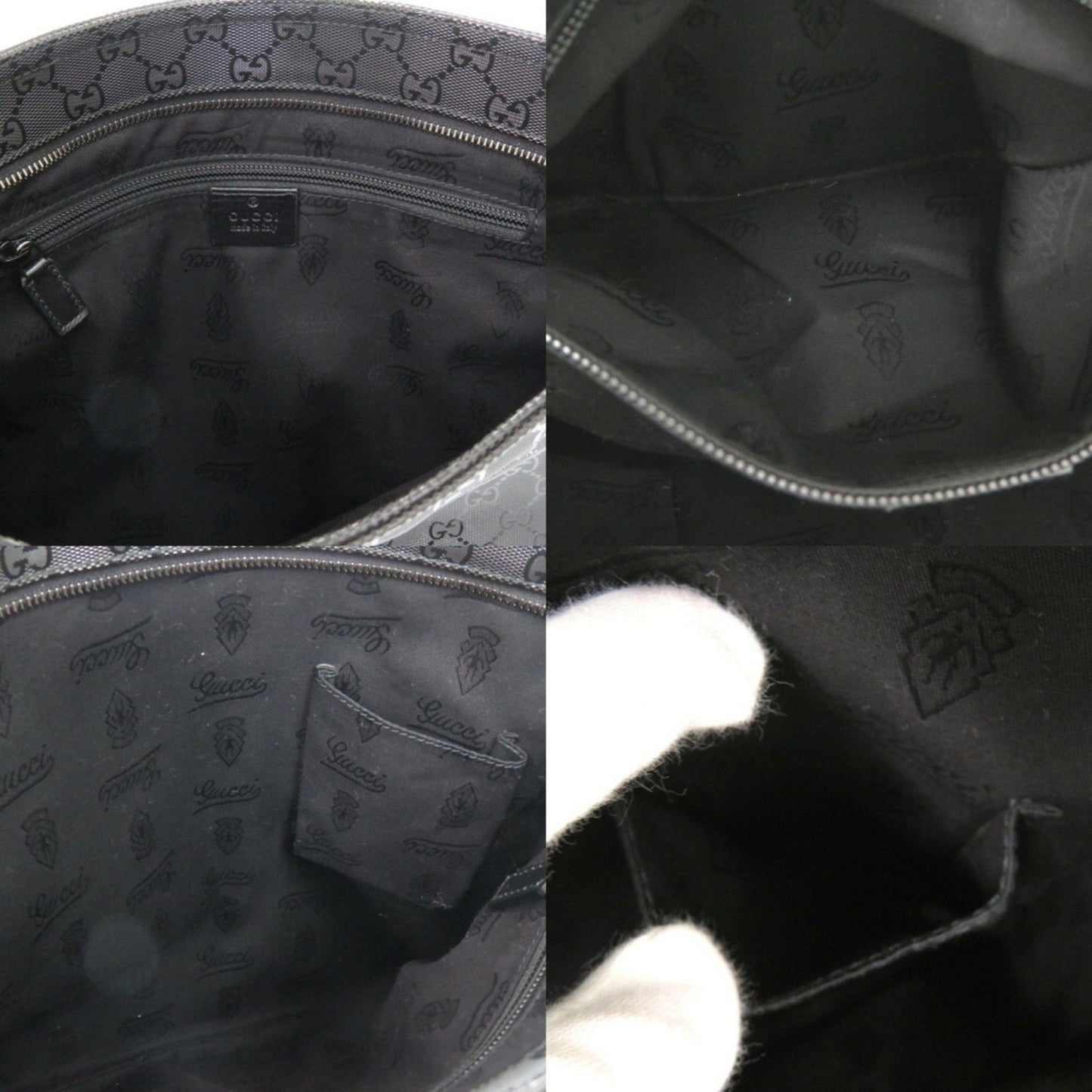 Gucci Black Silver Coated Canvas Leather Shoulder Bag ()