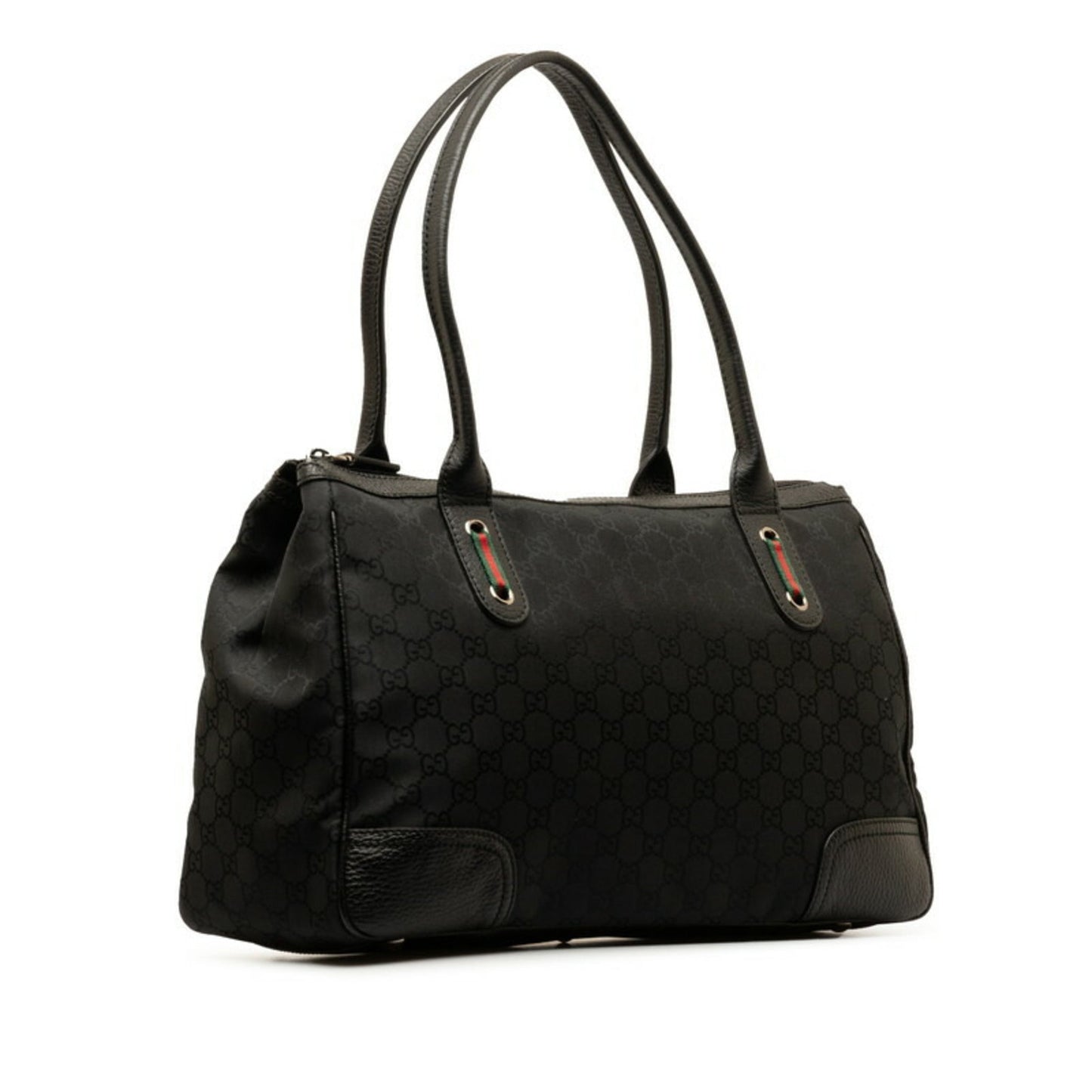 Gucci Black Nylon Leather Handbag Tote Bag ()