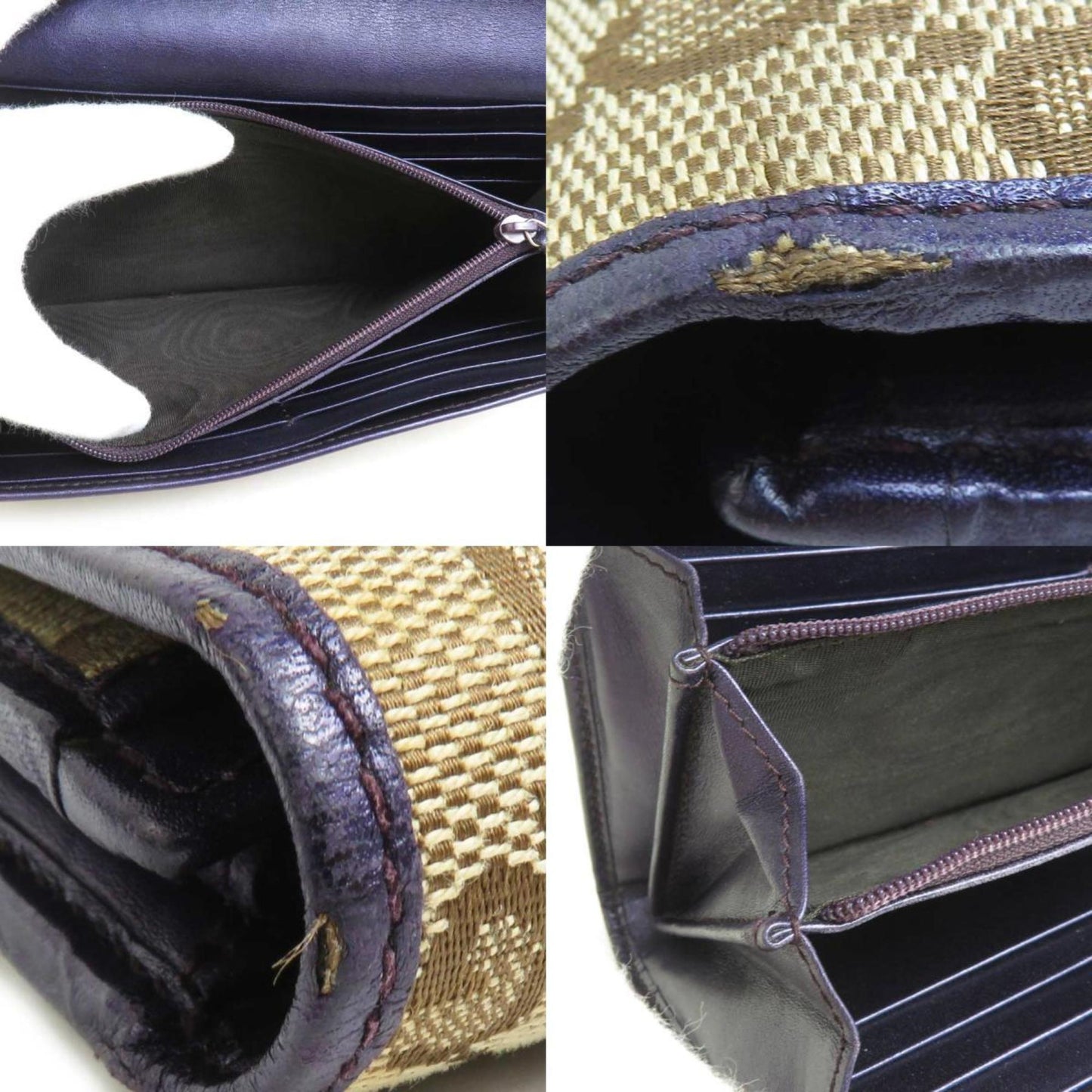 Gucci Beige Purple Gg Canvas Leather Long Wallet (Bi-Fold) ()